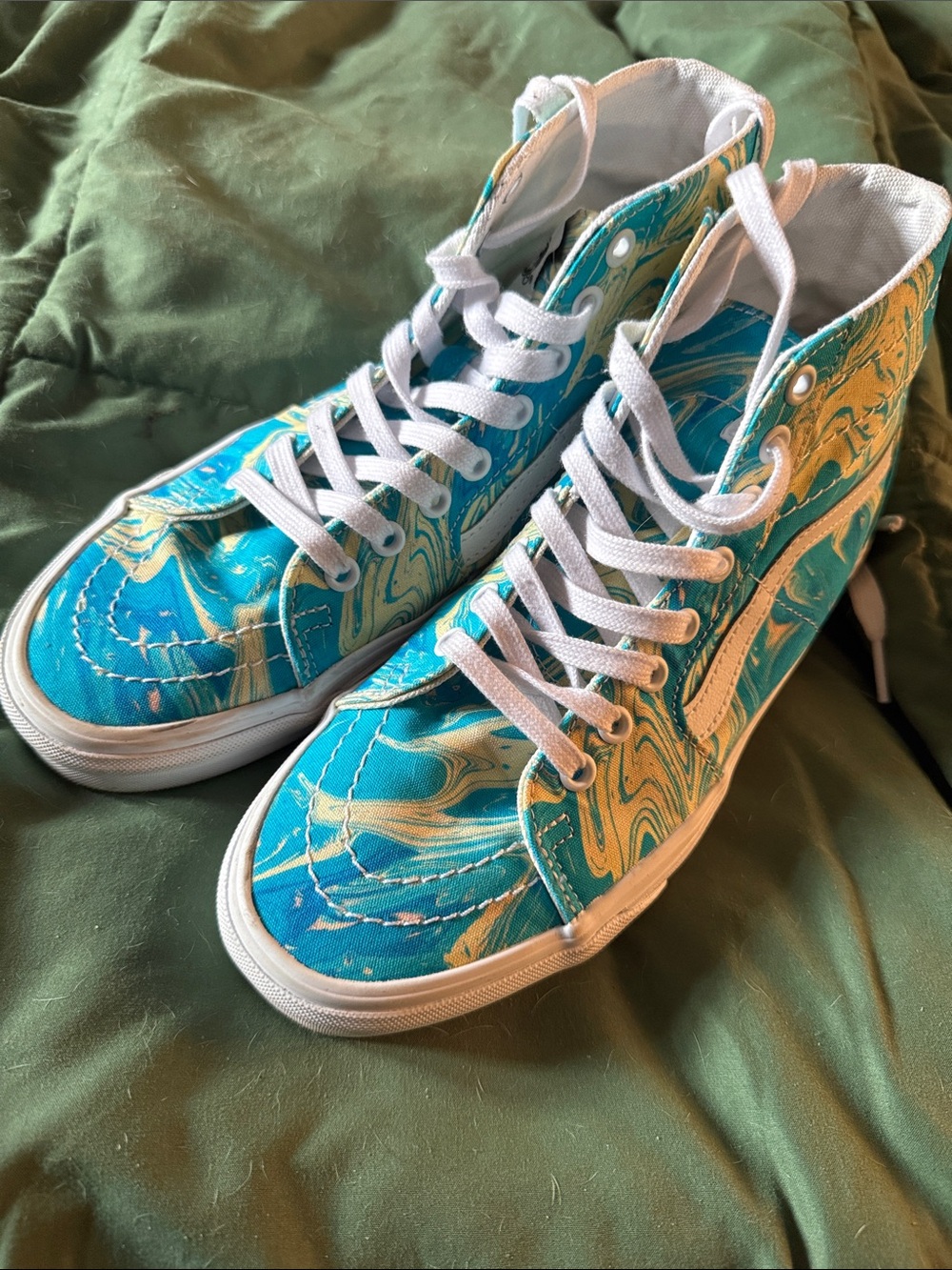 Vans High-Top Sneakers - Turquoise, Gold & White Marble